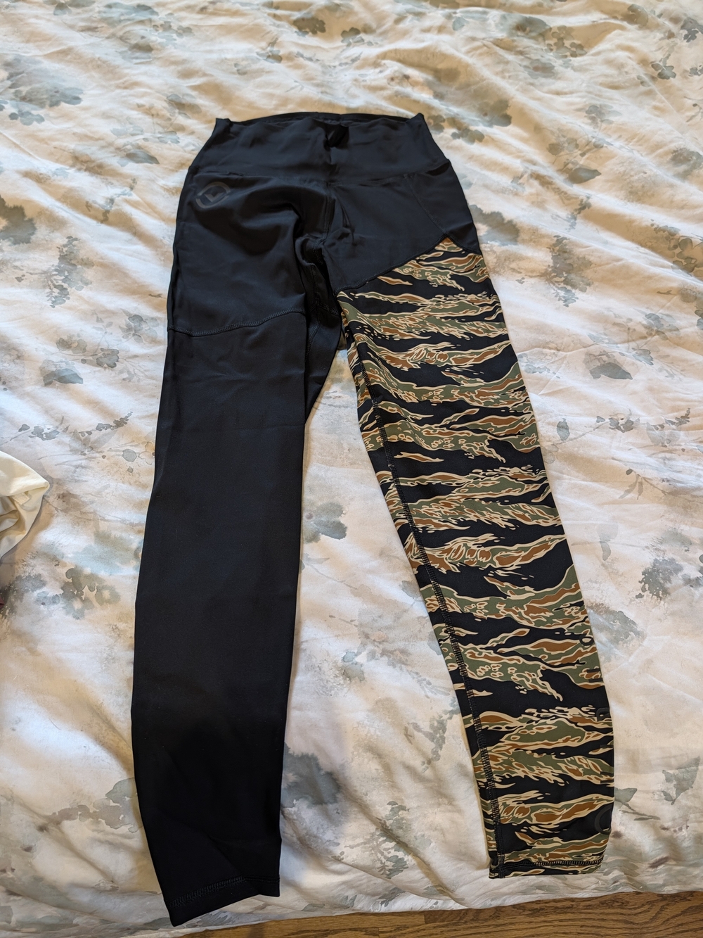 Virus Black Compression Leggings with Green/Brown Camo Side Panel